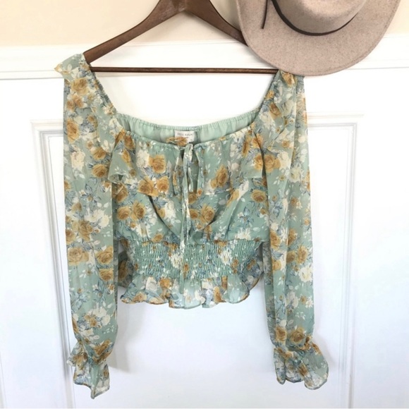 Peasant Prairie Floral Print Smocked Waist Ruffle Blouse Top Women’s Sizes NWT - Picture 2 of 11